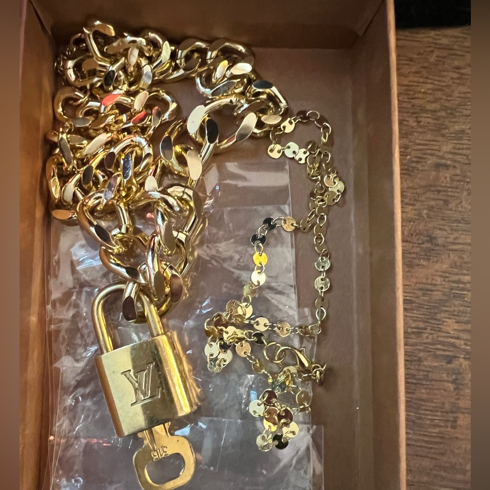 Louis Vuitton Padlock & Key w/ 2 Gold-toned Chains